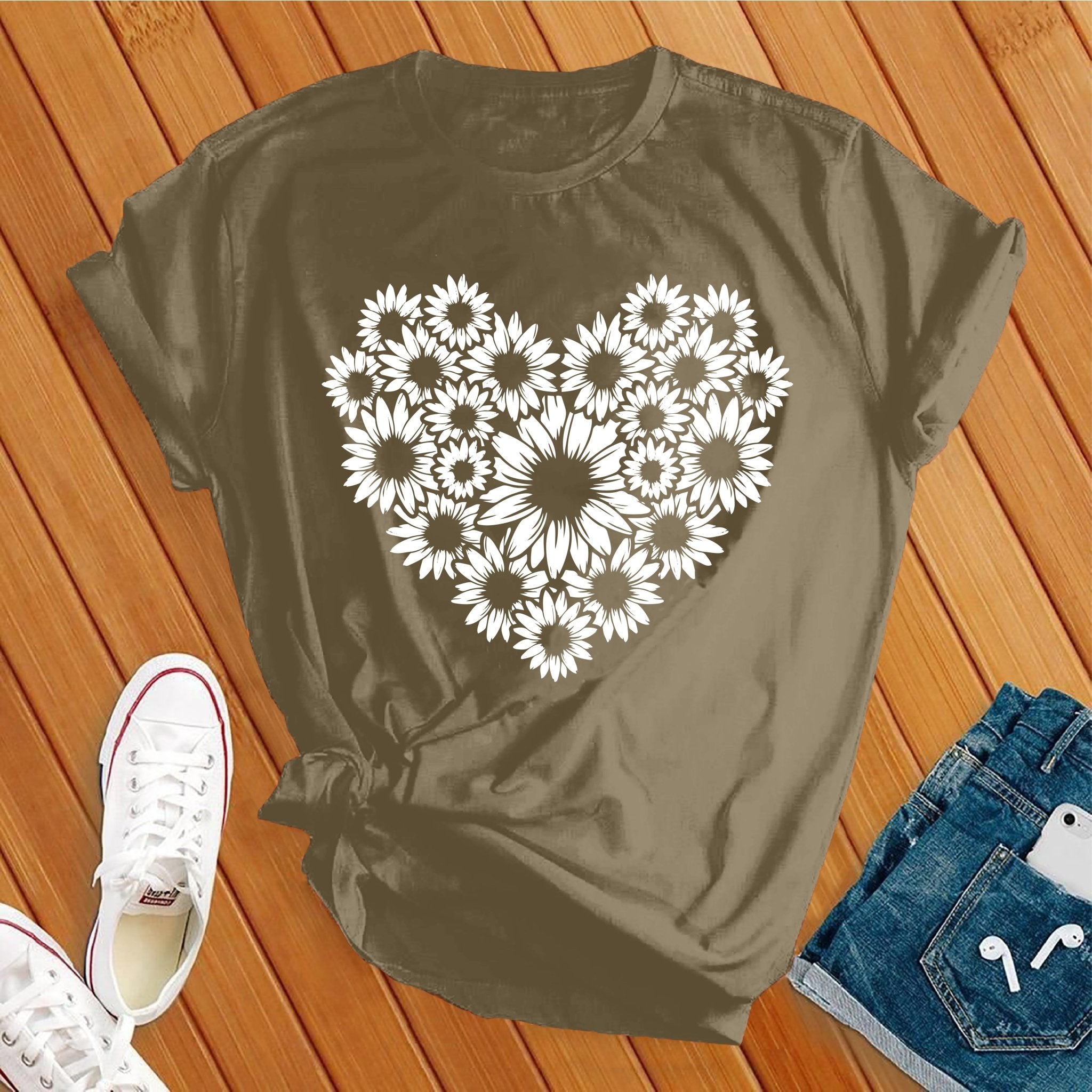 Simple Flowers Heart Tee - Love Tees