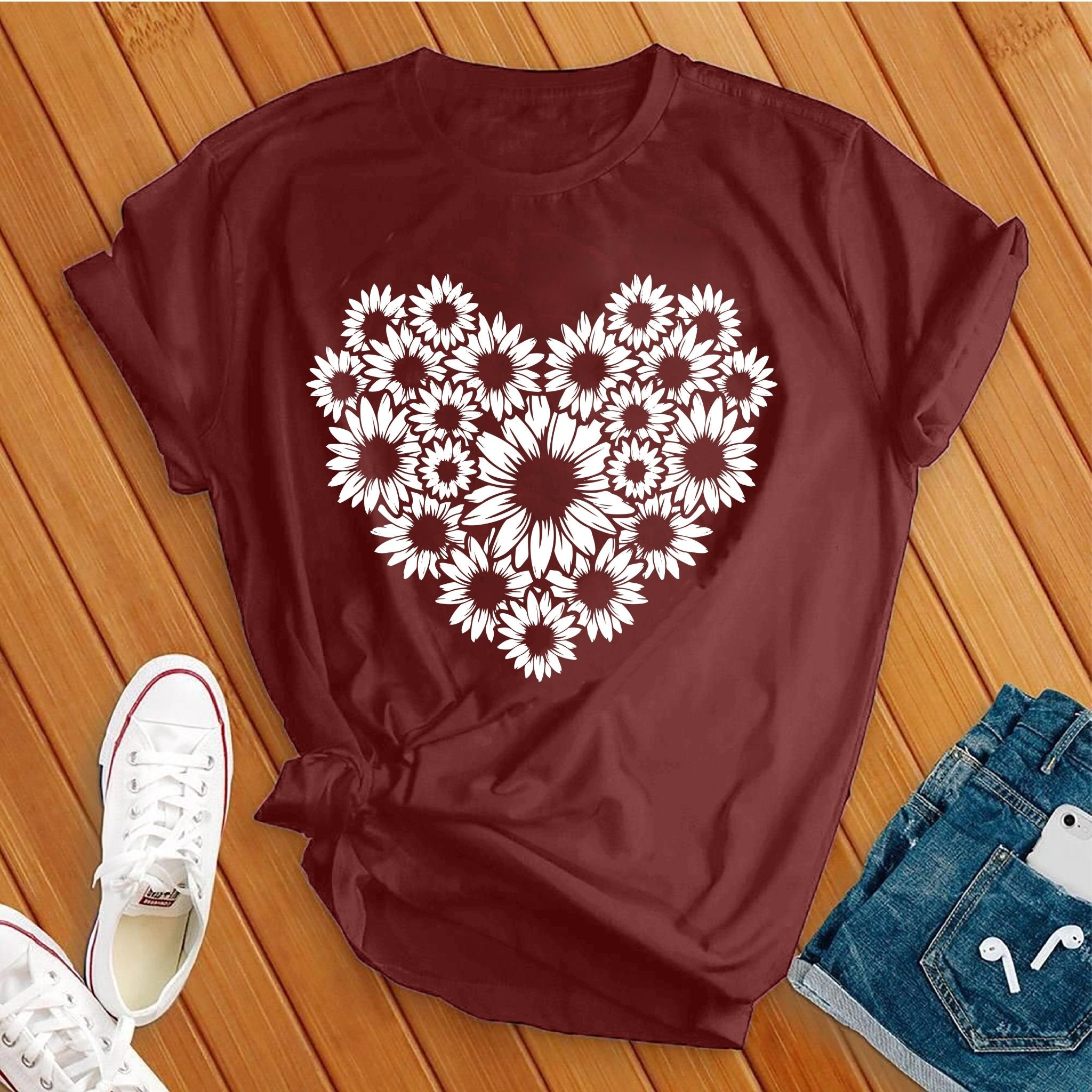 Simple Flowers Heart Tee - Love Tees