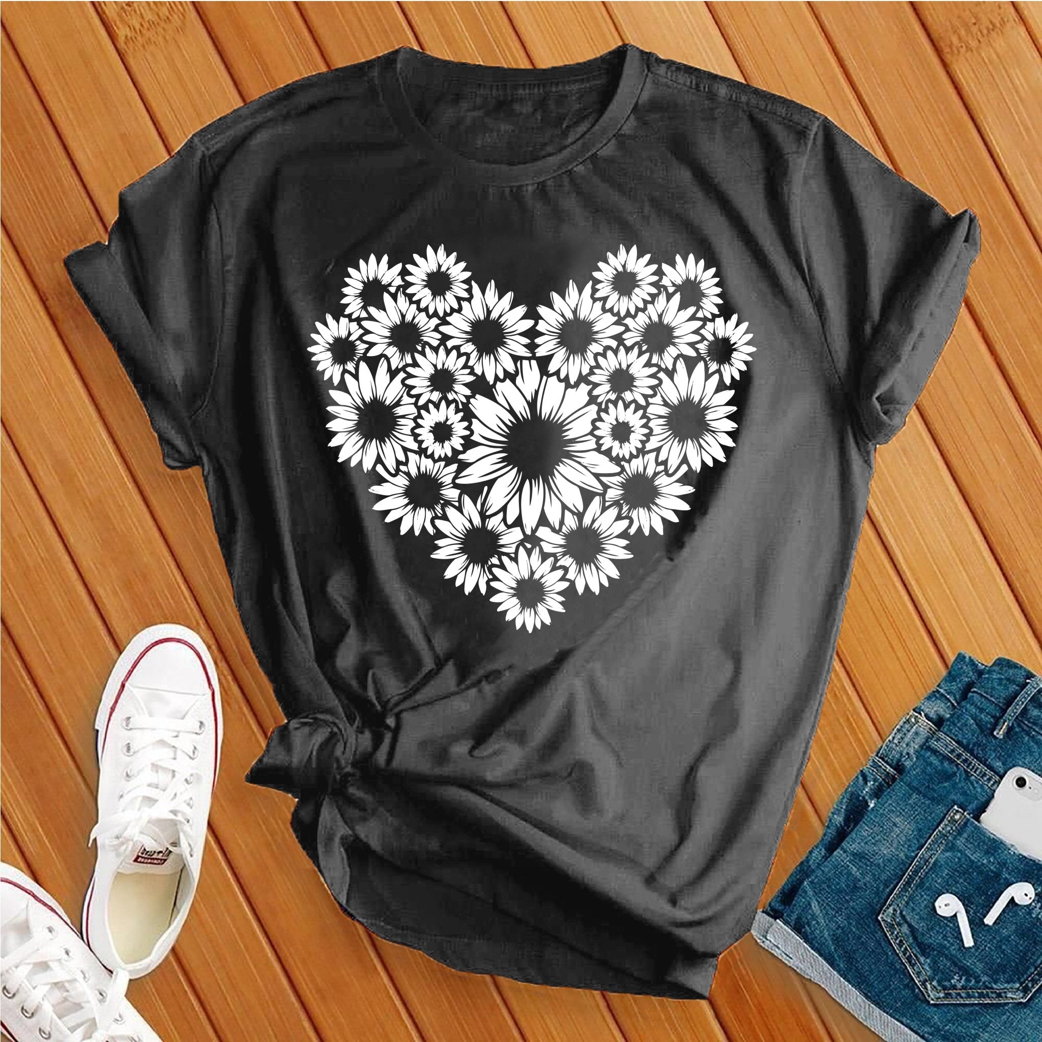 Simple Flowers Heart Tee - Love Tees