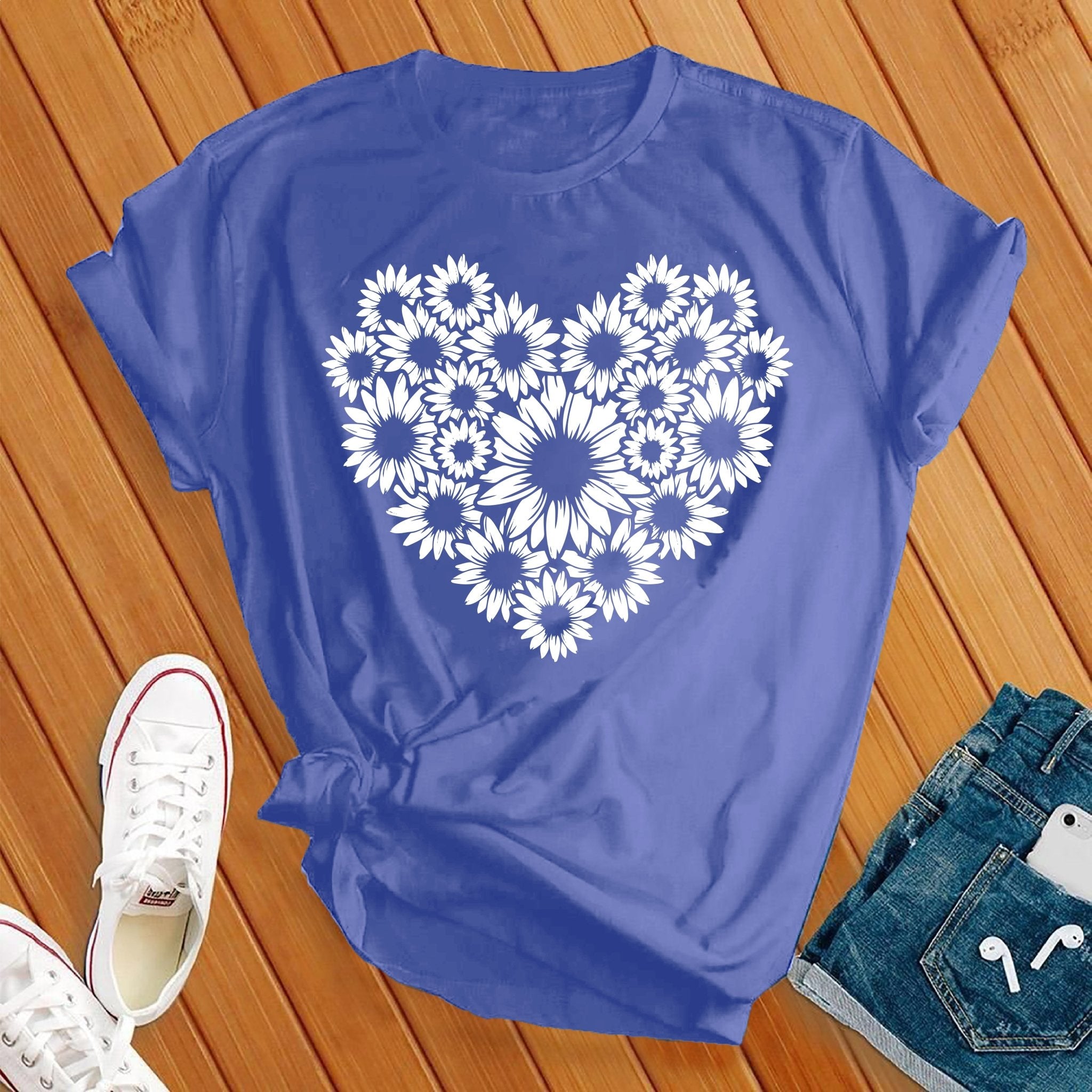 Simple Flowers Heart Tee - Love Tees