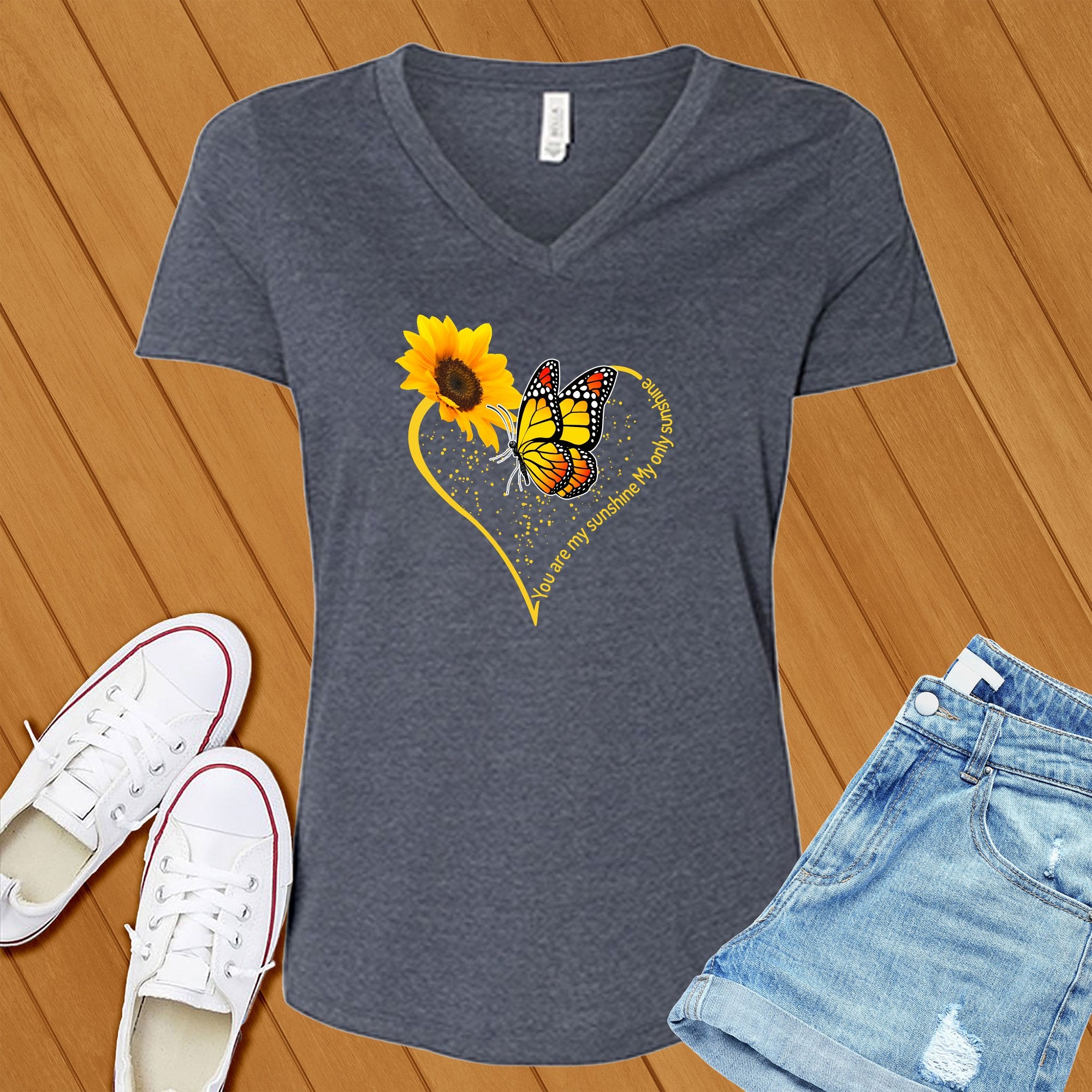 You Are My Sunshine Butterfly Heart V-Neck - Love Tees