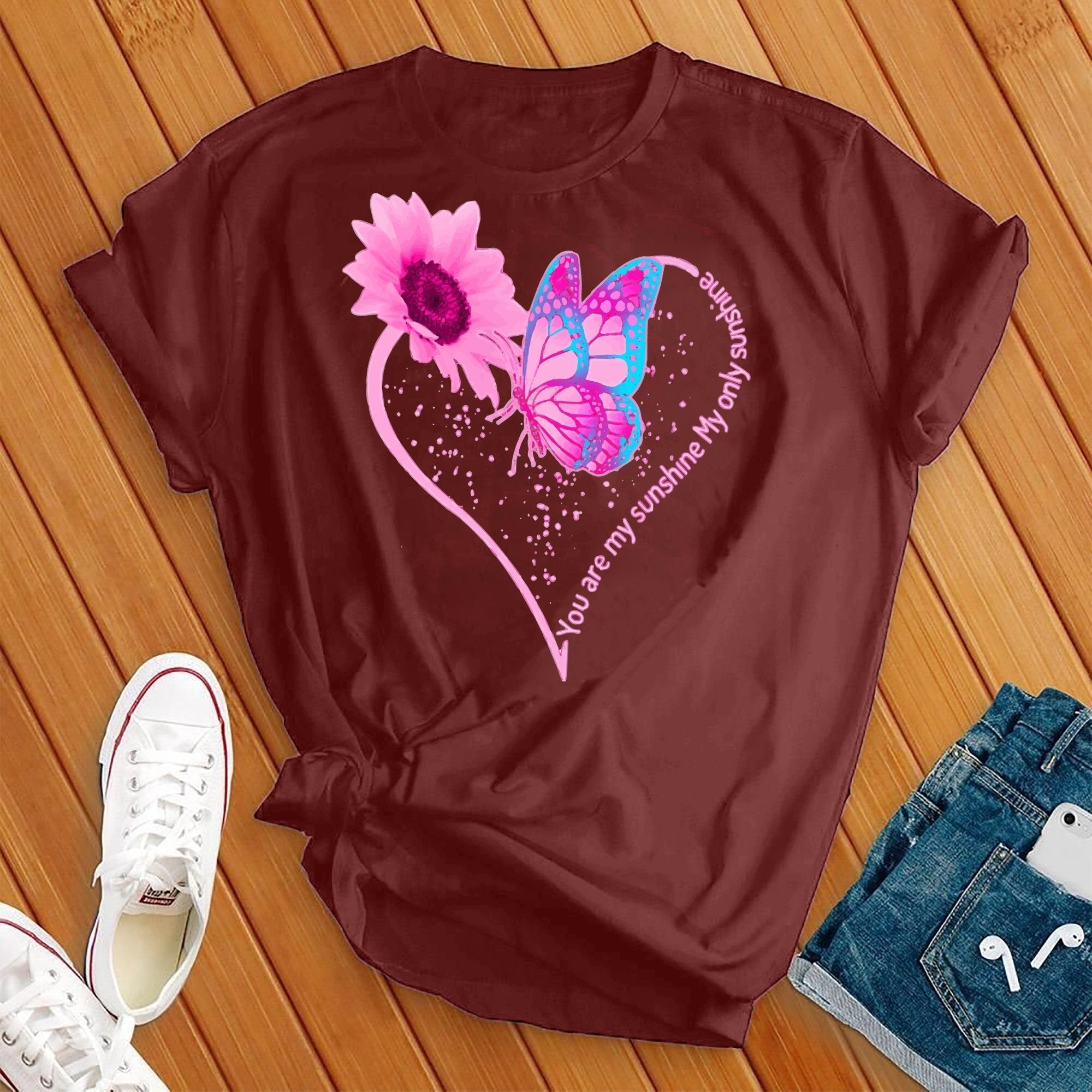 You Are My Sunshine Pink Butterfly Heart Tee - Love Tees