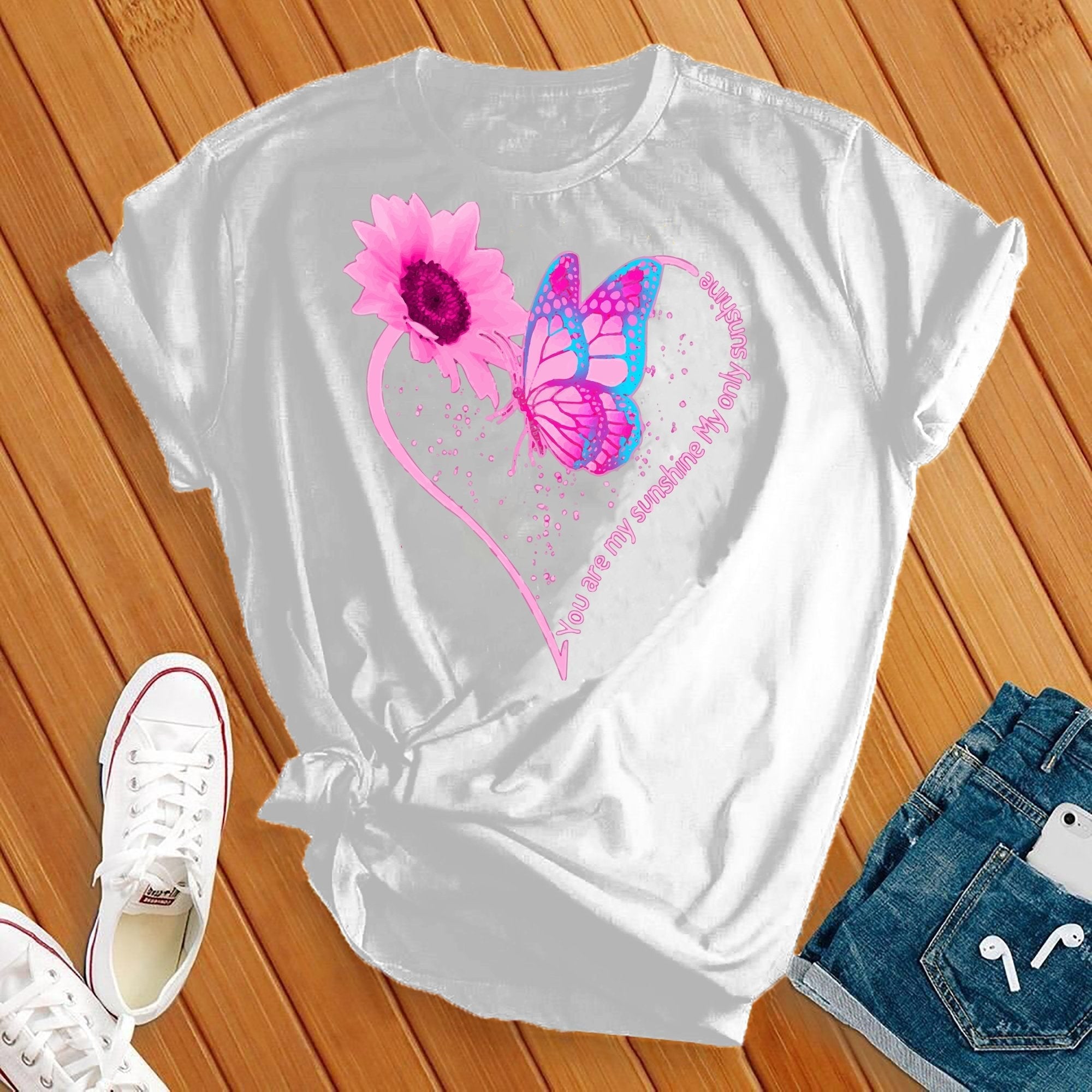 You Are My Sunshine Pink Butterfly Heart Tee - Love Tees