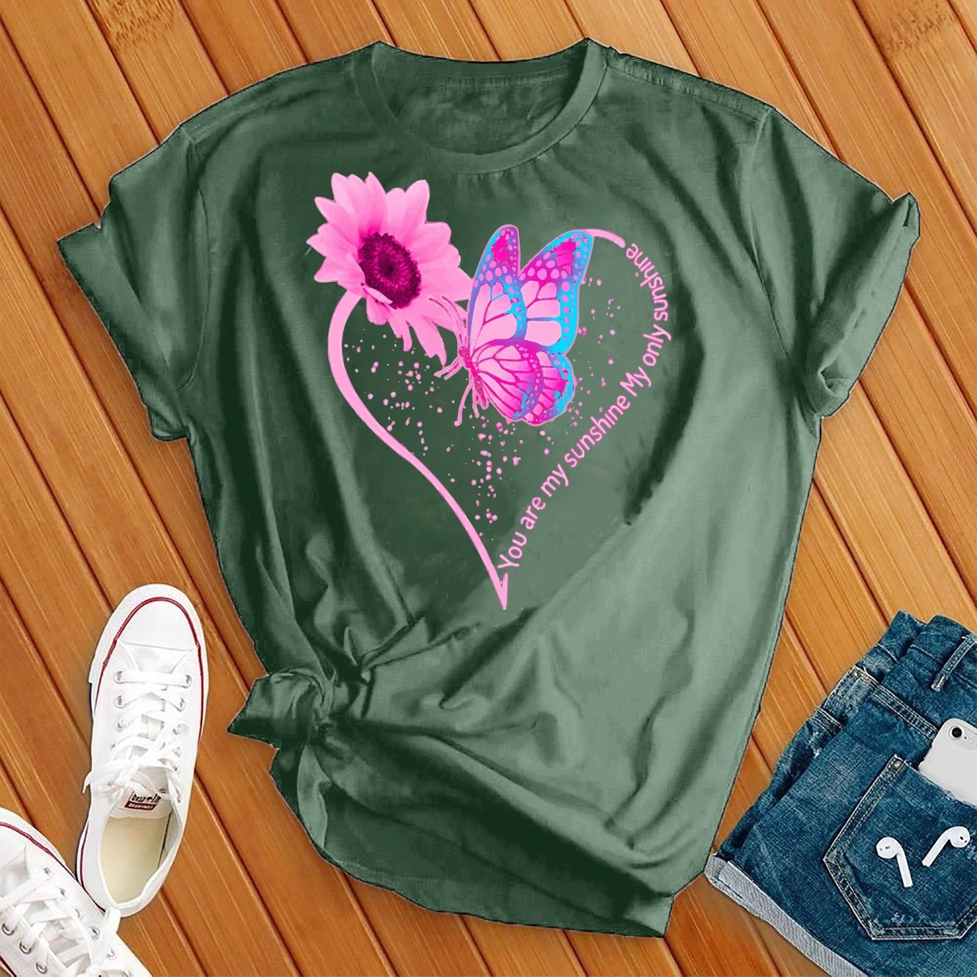 You Are My Sunshine Pink Butterfly Heart Tee - Love Tees