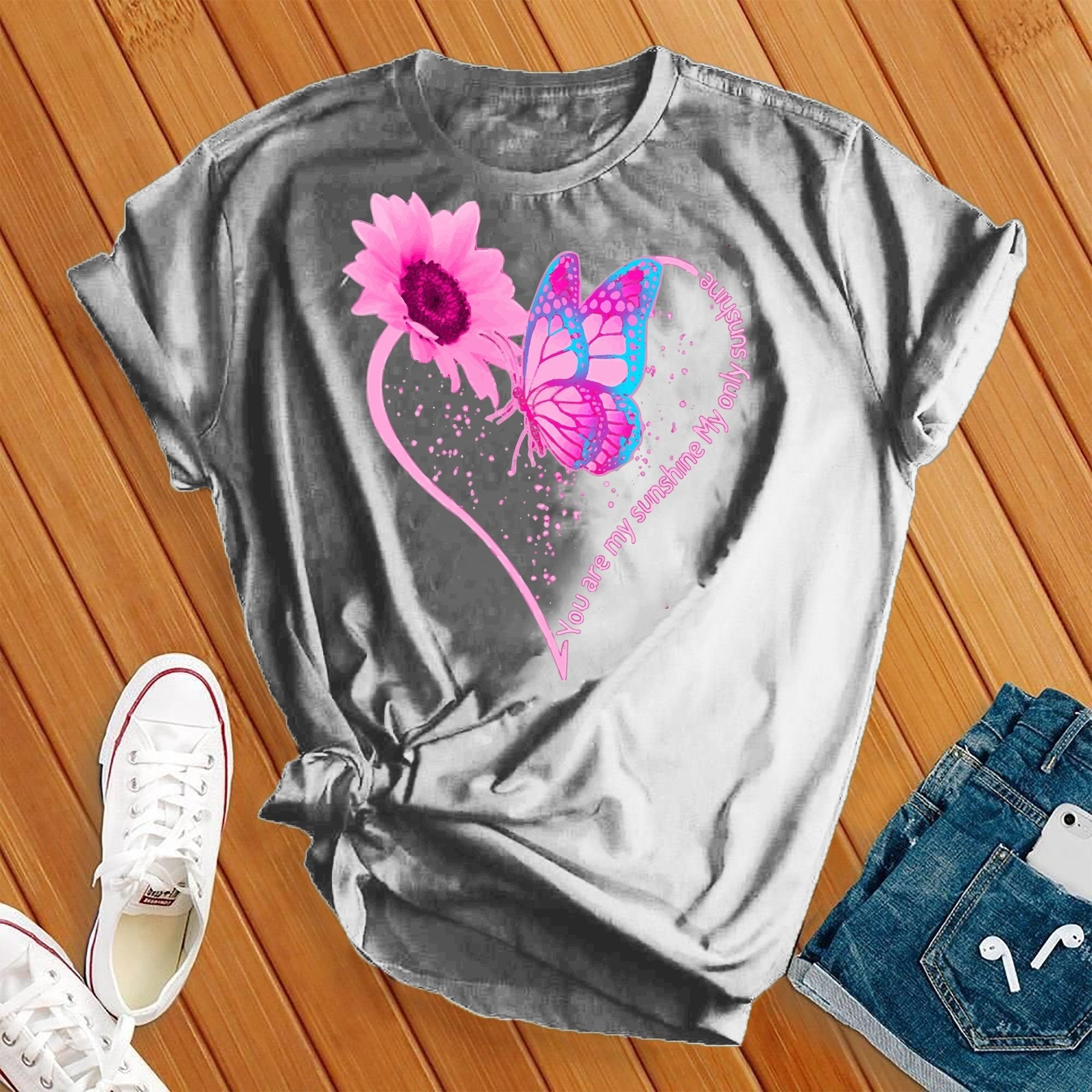 You Are My Sunshine Pink Butterfly Heart Tee - Love Tees